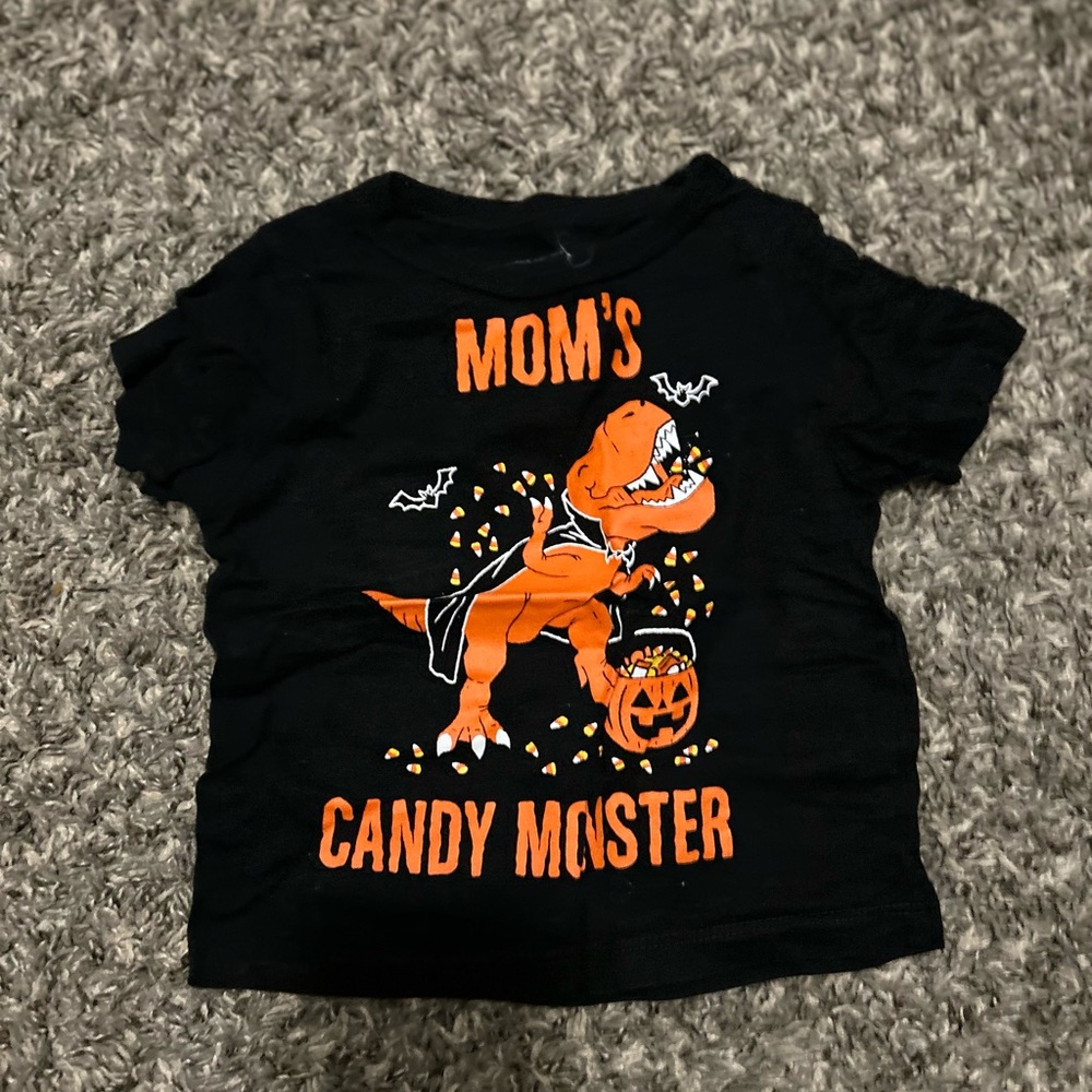 Black Halloween T-Shirt with Dinosaur Print
